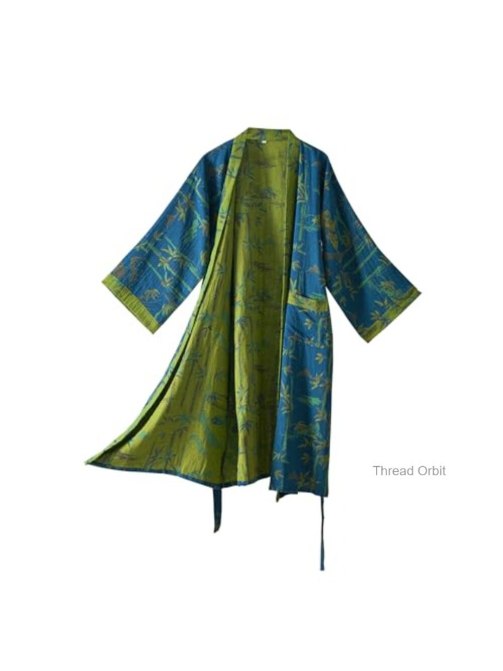 100% Cotton Gauze Ginkgo Leaf Kimono Robe Long Loungewear Bathrobe Sleepwear